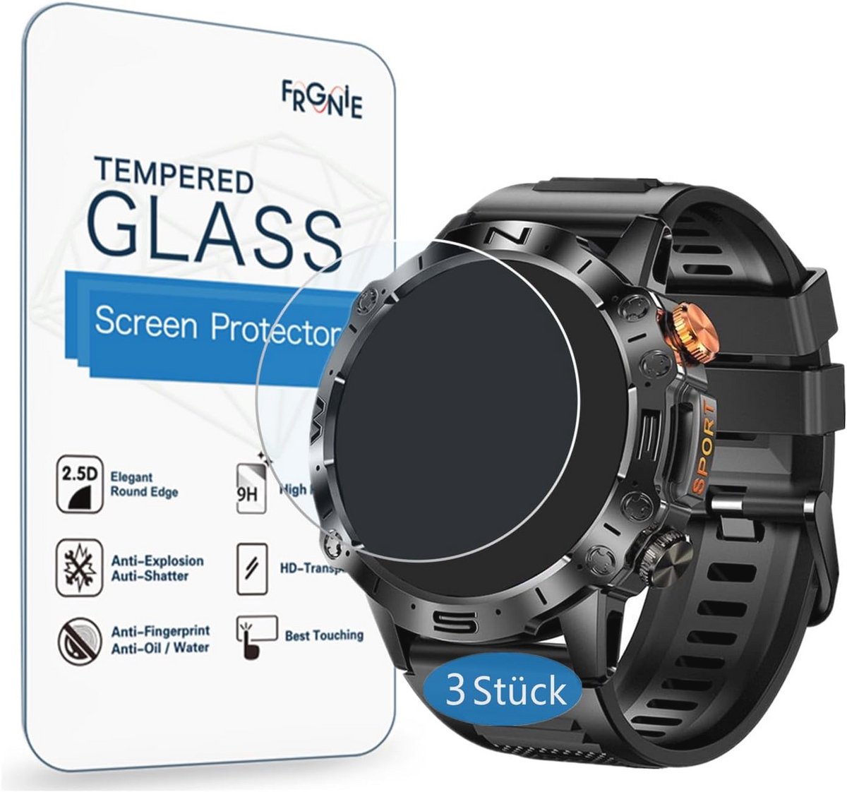 Beschermfolie voor Smartwatch 1,43 inch - 3 Stuks - 9H Geharde Glas