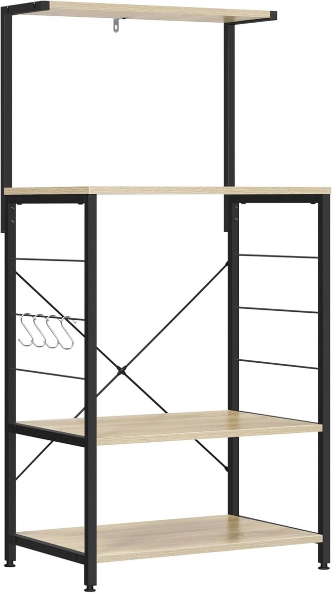Keukenrek met 4 planken en haken, opbergrek voor keuken, woonkamer en badkamer