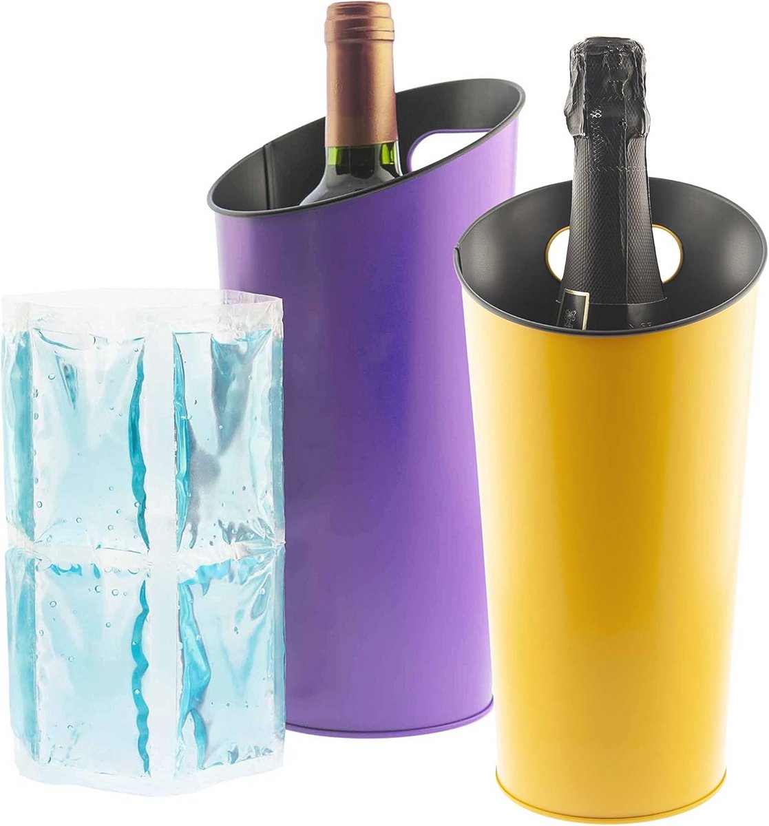 Flessenkoeler voor Wijn en Champagne - Voor perfecte Koeling, Geel en Paars, 2 Stuks