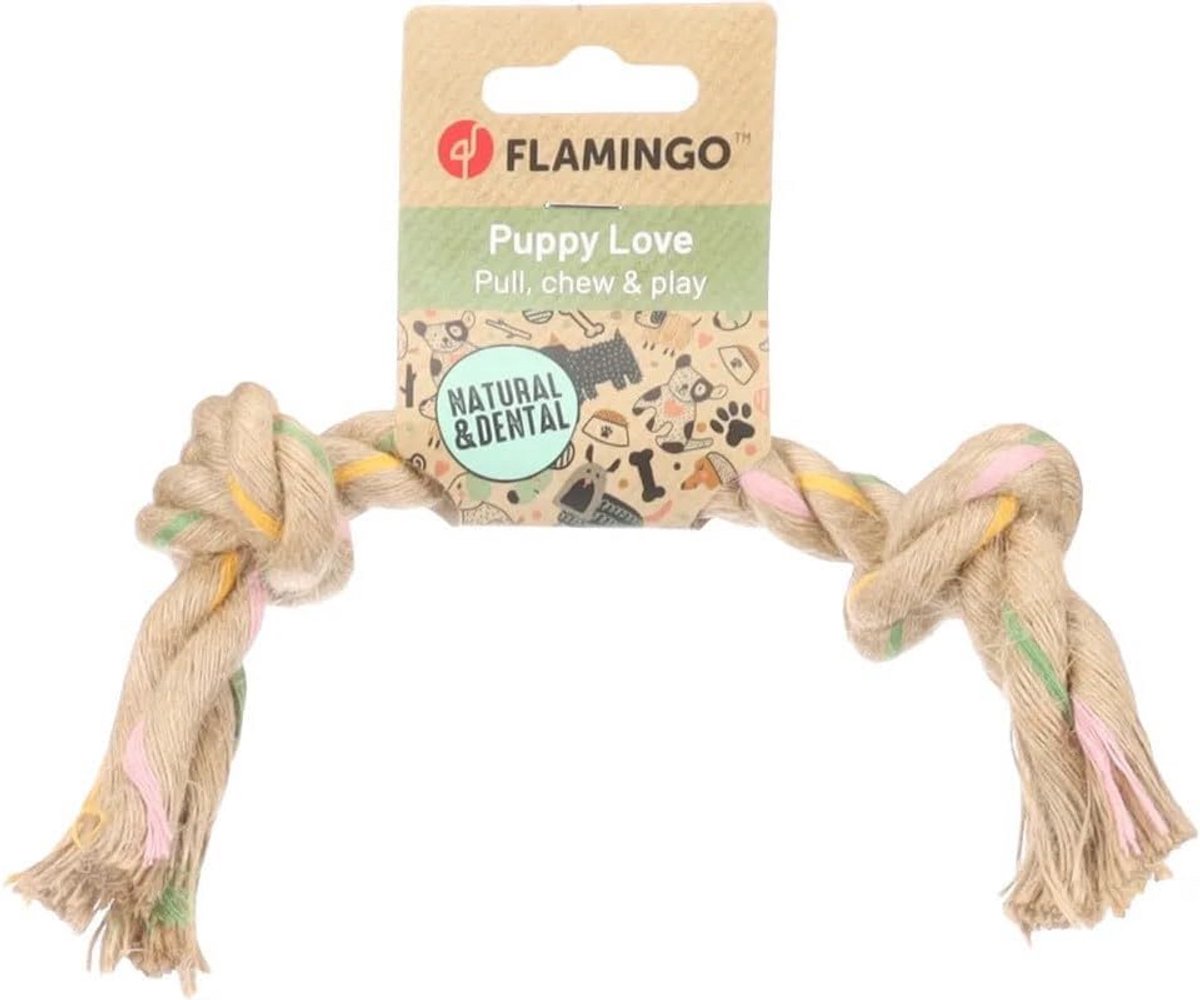 Speelgoed voor puppy's van hennep met 2 knopen - Bruin - S (22 x 4 x 4 cm)