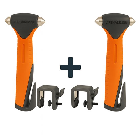 Marteau de sécurité Lifehammer Plus - Lot de 2 - Marteau d'urgence - Support inclus