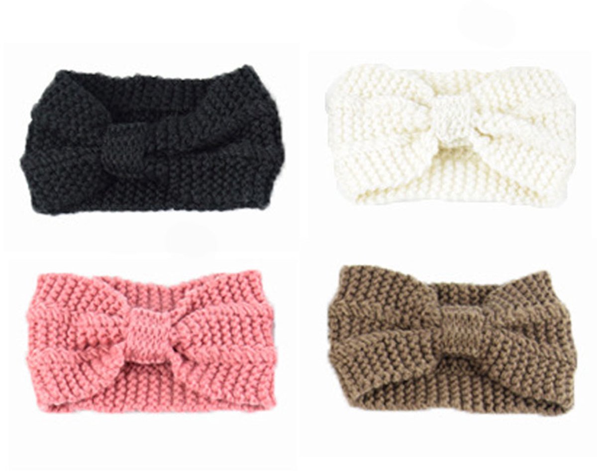 longziming -Set van 4 Dames Winter Hoofdbanden – Warme Gebreide Hoofdbanden voor de Winter, Oorwarmers – Zwart, Offwhite, Marineblauw en Blush Pink