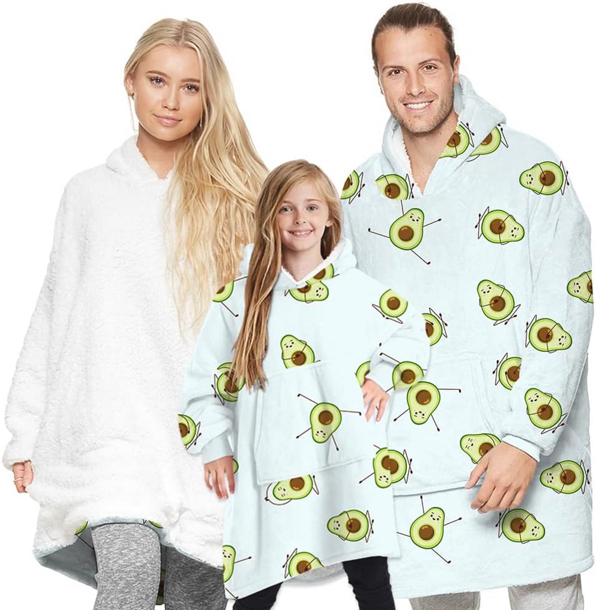 Oversized Pluche Hoodie Deken met Fleece, Lichtgroen Avocado Design, Voor Volwassenen en Kinderen