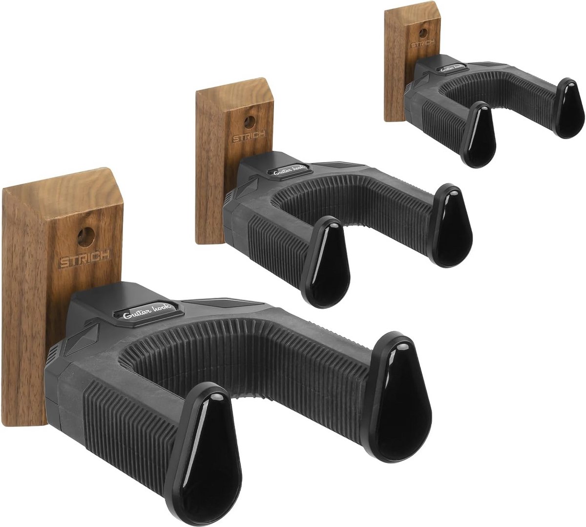 Set van 3 wandhouders van walnoothout voor gitaar en banjo