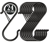 24 Stuks Zwart Metaal S Haken met Veiligheidssluiting - 10cm Lengte - Ophanghaken - Haakjes voor Keuken, Badkamer & Tuin - Kledinghangers - Jashaak Hangers - Handdoekhaakjes - Keukengerei Organizer Haak - Kapstok S-haken - Vleeshaken - Muurhaak