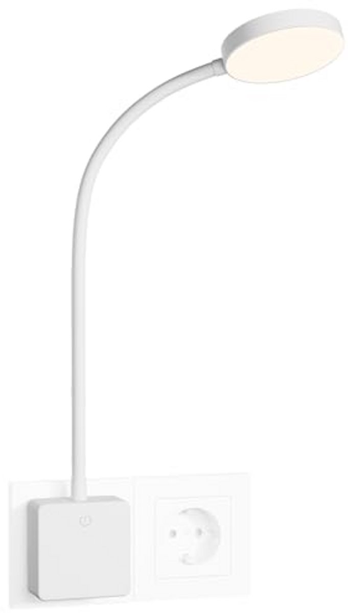 Dimbare LED Wandlamp met Stopcontact voor Slaapkamer - Nachtlampje 4W 350Lm - Aanraakdimmer