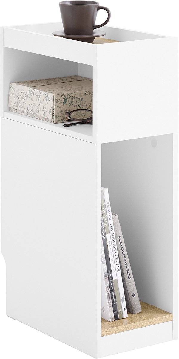 SoBuy Smal Nachtkastje met Flexibele Lade en Open Vak - Ruimtebesparende Bijzettafel voor Slaapkamer, Woonkamer en Kleine Ruimtes - Wit, 20x35x60 cm, FBT171-WN Houtkleur