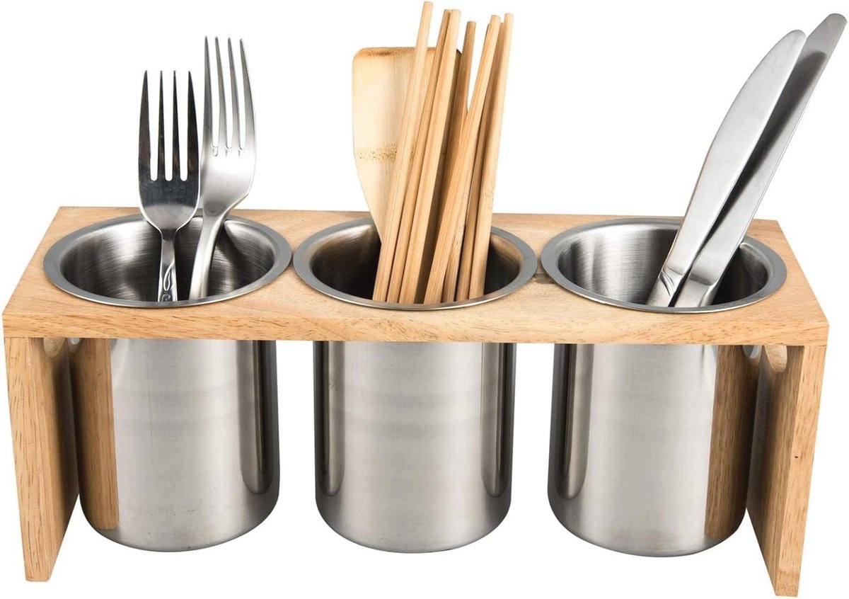 Houten Bestek Organizer Caddy met Compartimenten en Afvoergaten voor Keuken