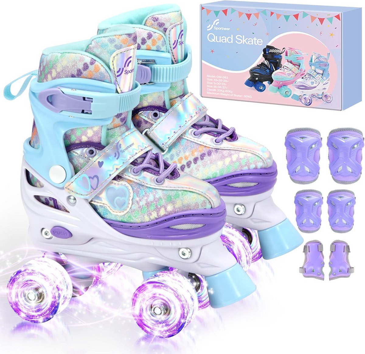 Verstelbare Rolschaatsen voor Kinderen met LED Lichten en Beschermers Verstelbare Rolschaatsen voor Kinderen met LED Lichten en Beschermers