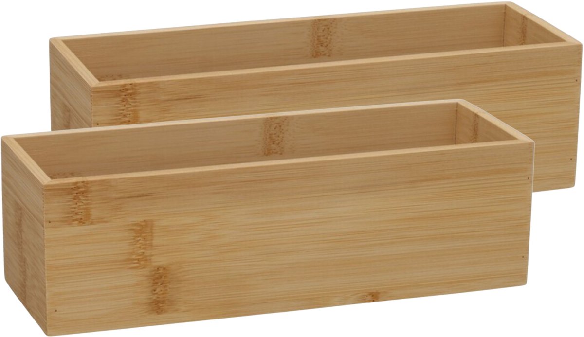 Gerimport Lade organizer - 2x - bamboe hout - 23 x 8 x 7 cm - bakje - kast organizer - organizer - doos