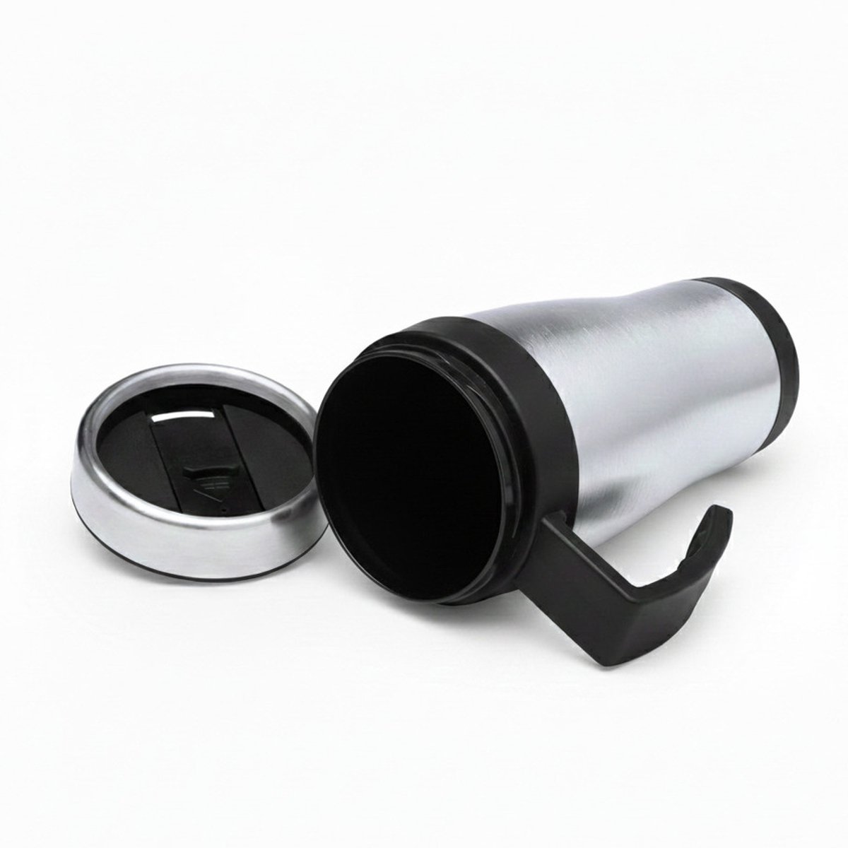 Benson Warmhoudbeker - thermos - isoleer koffiebeker - mok - RVS - zilver/zwart - 450 ml - Reisbeker