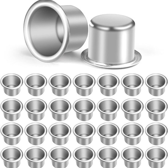 Porte-bougies - Lot de 30 - Porte-bougies chauffe-plat - Aluminium - Porte-bougies de table en métal - Porte-bougies - Décoration - Convient pour les bougies - 27 mm x 19 mm - Argent