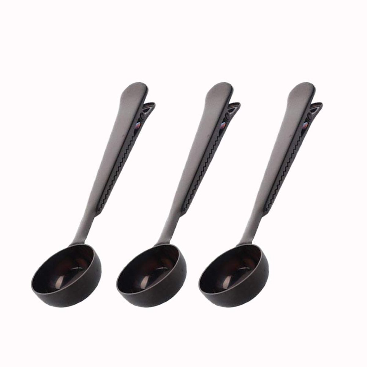 3 stuks - Lepel - Koffielepel met clip - Twee-in-één roestvrijstalen constructie - Lepelmaler - Maatlepel - Met zakclip - Geschikt voor koffie en thee - Zwart