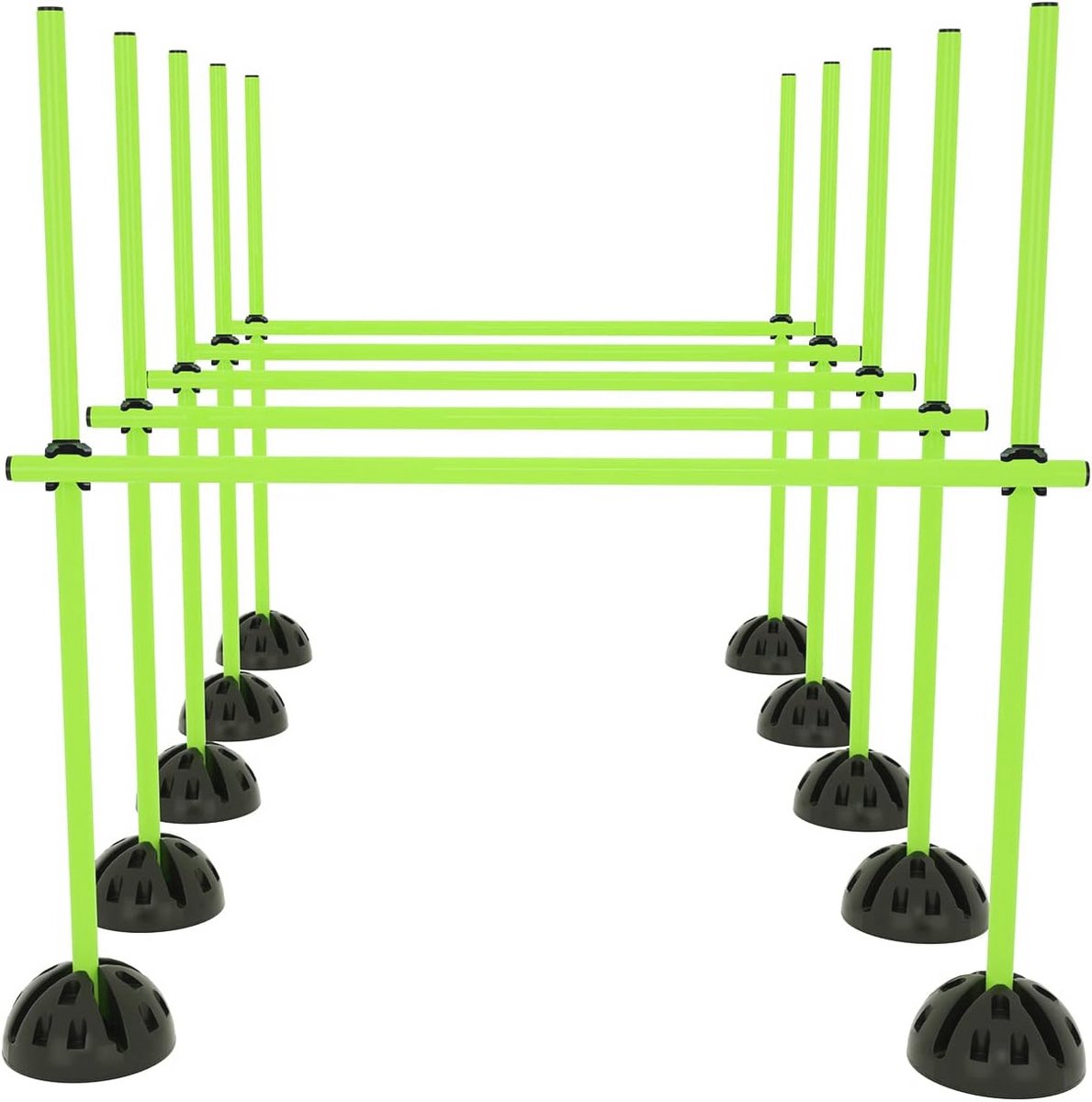 Set van springstangen voor conditioning training - Sprongkracht, Dribbelen en Beweeglijkheid (15 stangen - 100 cm, 10 X-standaarden, 10 clips) - Groen