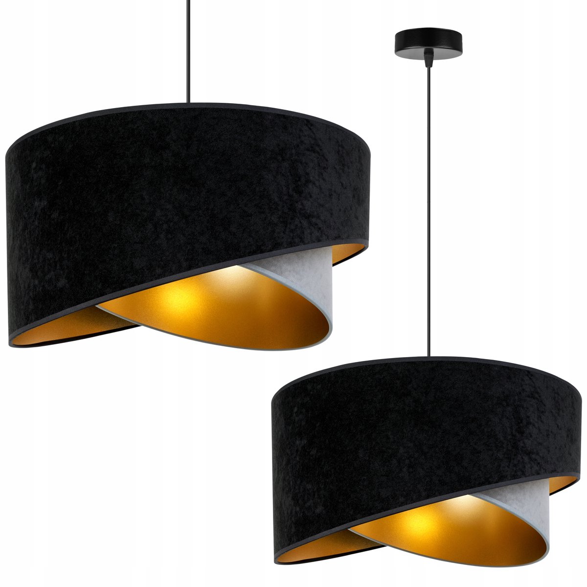 Light-Home MEDIOLAN 2355/1/CS – Hanglamp – Zwart/Goud – Velours Lampenkap – Modern Design – LED
