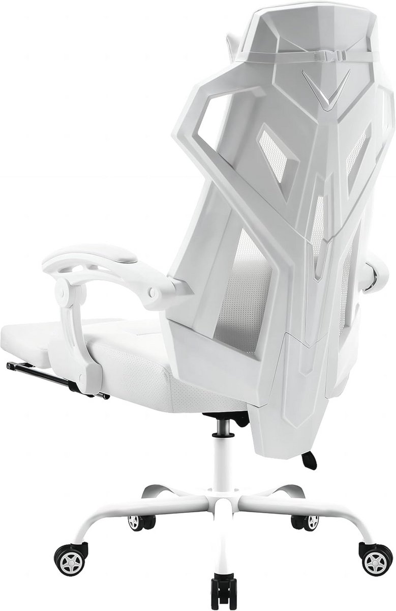 Ergonomische Gamingstoel met Verstelbare Lendensteun en Hoofdsteun, Comfortabele Draaistoel met Stille Wielen