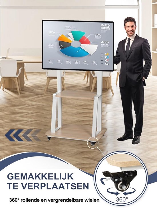 TV-wagen met wielen voor 32-75 inch, in hoogte verstelbare rollende/mobiele tv-standaard voor school/beurzen/restaurant, zwarte vrijstaande tv universele houder beautiful scenery