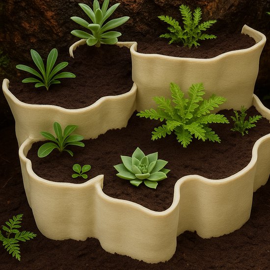 T3D Terrarium Decoratie met Meerdere Niveaus – Planten en Mos Landschap Decor – Natuurlijk Gelaagd Ontwerp