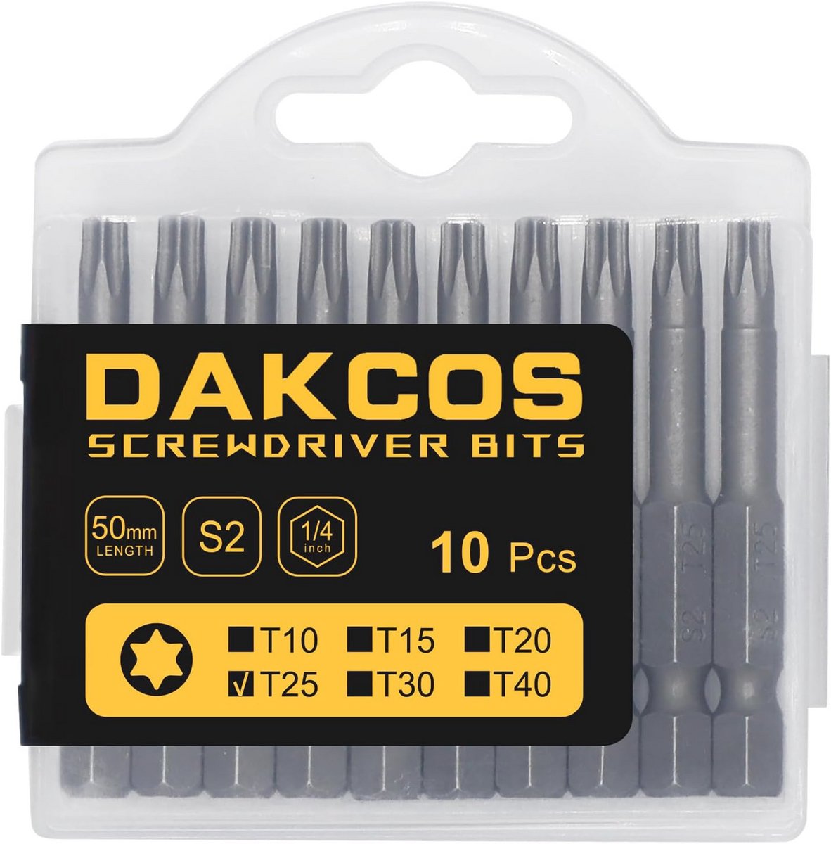 Torx Bit T25 Set - 50 mm Lengte, S2 Staal, 10 Stuks