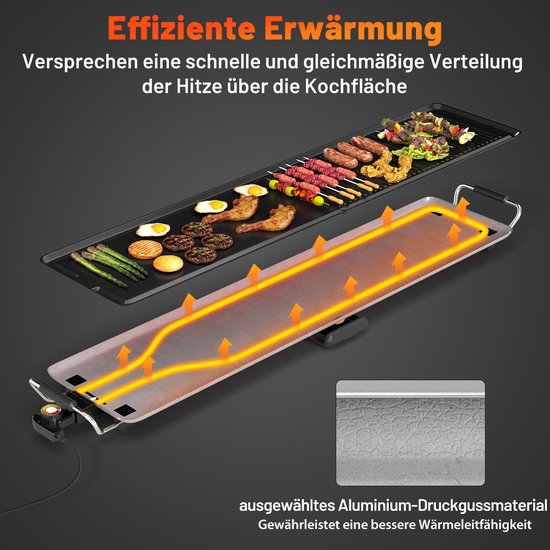 COSTWAY Teppanyaki Grill 1800 W, elektrische grillplaat, anti-aanbaklaag, tafelgrill met instelbare temperatuur, thermostaat en vetopvangschaal, elektrische grill voor binnen en buiten, 100 cm — afbeelding 3