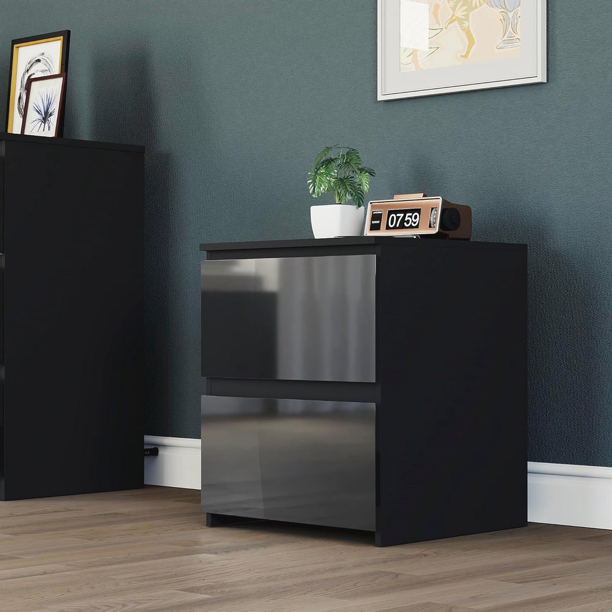 Stijlvolle Hoogglans Bijzettafel met 2 Lades - Perfect voor Slaapkamer en Woonruimte