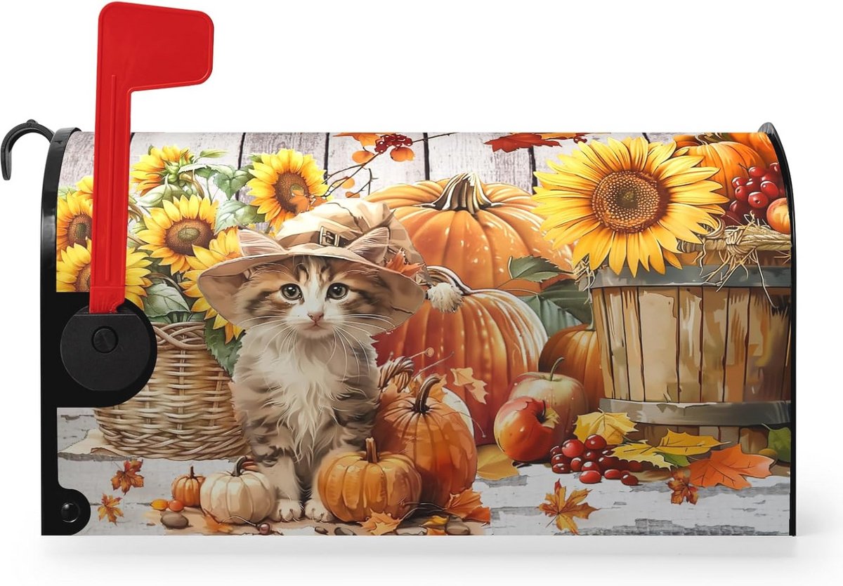 Herfstbrievenbus Covers met Kat - 25.5x21 Inch Magnetisch