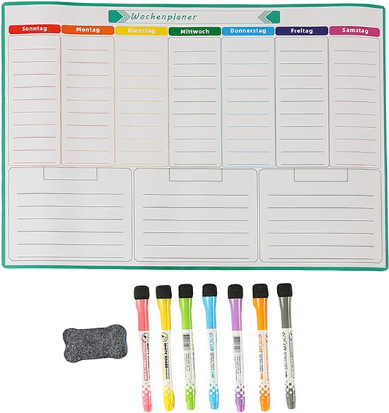 Weekplanner whiteboard - afwasbaar - met accessoires - magnetisch