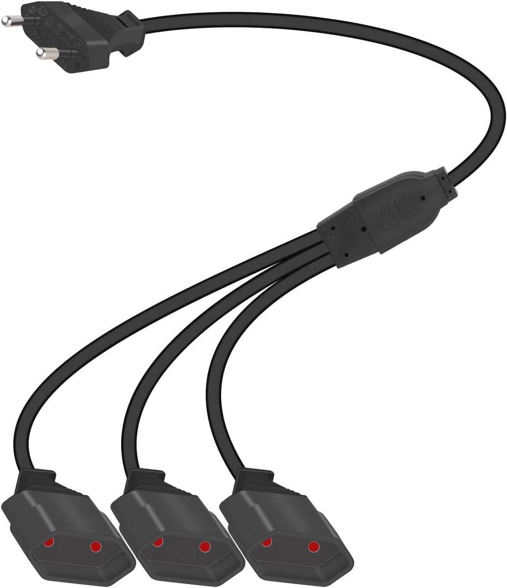3-in-1 Verlengsnoer met 3 Stopcontacten - Korte Euro Stekker voor TV, PC, Monitor en Lamp