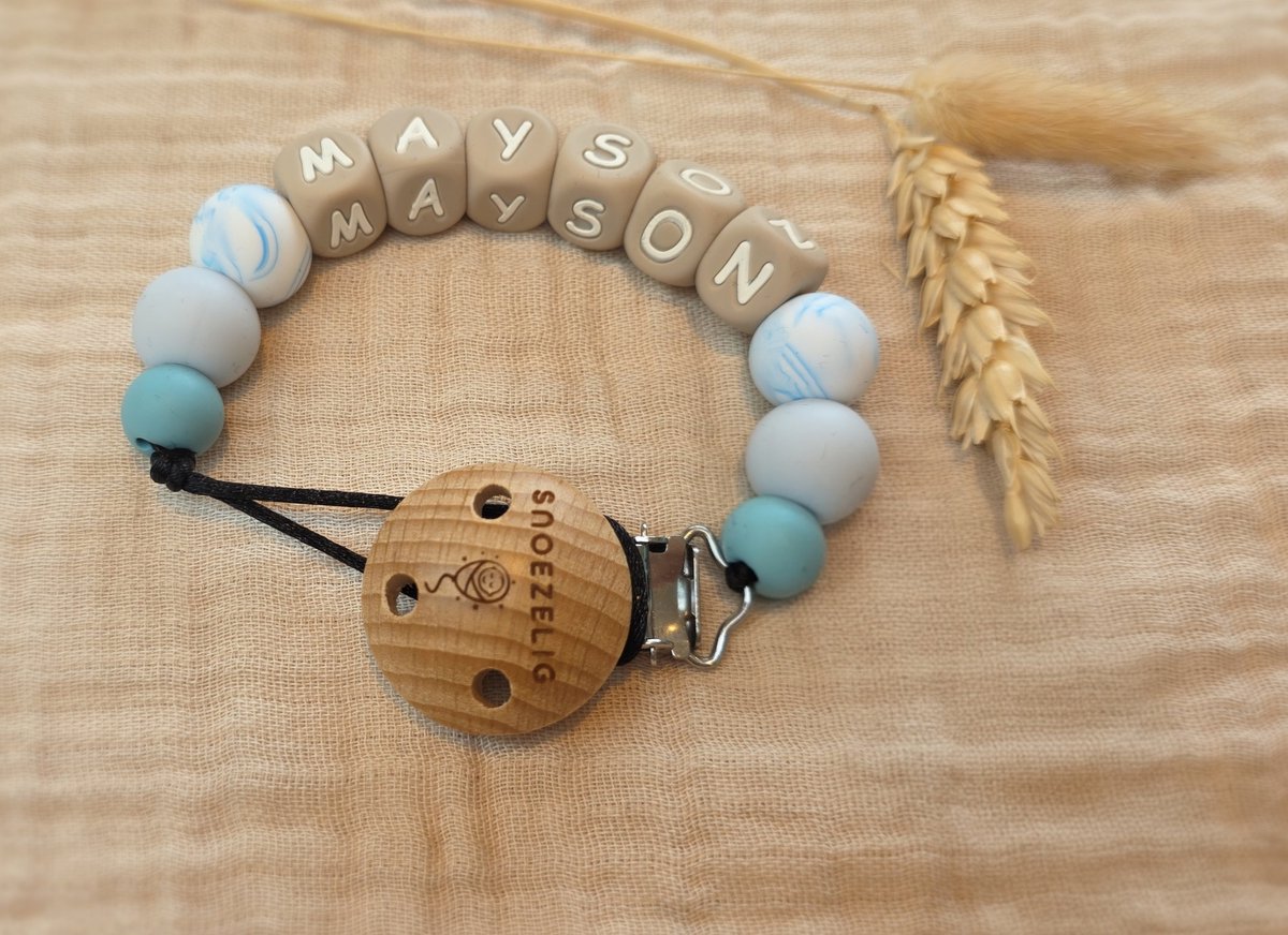 Speenkoord met naam - color frozen - gepersonaliseerd - handgemaakt - NEN12586 veilig - kraamcadeau - Snoezelig