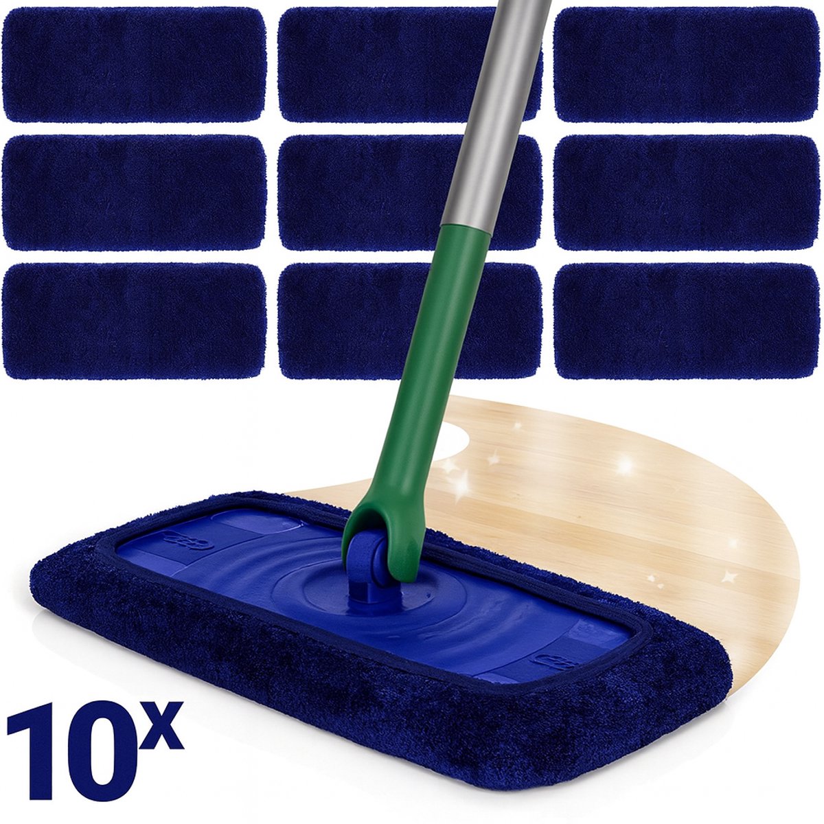 Glissimo - Herbruikbare katoenen mopdoeken voor Swiffer Sweeper Mop - Set van 10 stuks - 25,4 x 11,5 cm - Extra dik en absorberend - Geschikt voor nat & droog gebruik - Duurzaam, wasbaar en milieuvriendelijk - Perfecte pasvorm en langdurige reiniging