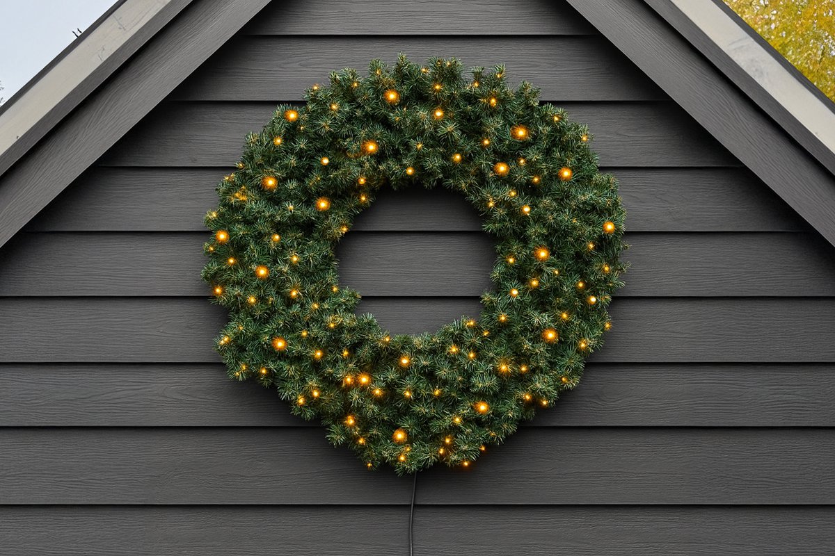 Blynx Kerstkrans met Verlichting Buiten - Ø 75 cm - 80 Klassiek Warm Witte LED Lampjes - IP67 waterdicht - Koppelbaar - Incl. Startkabel – foto 2