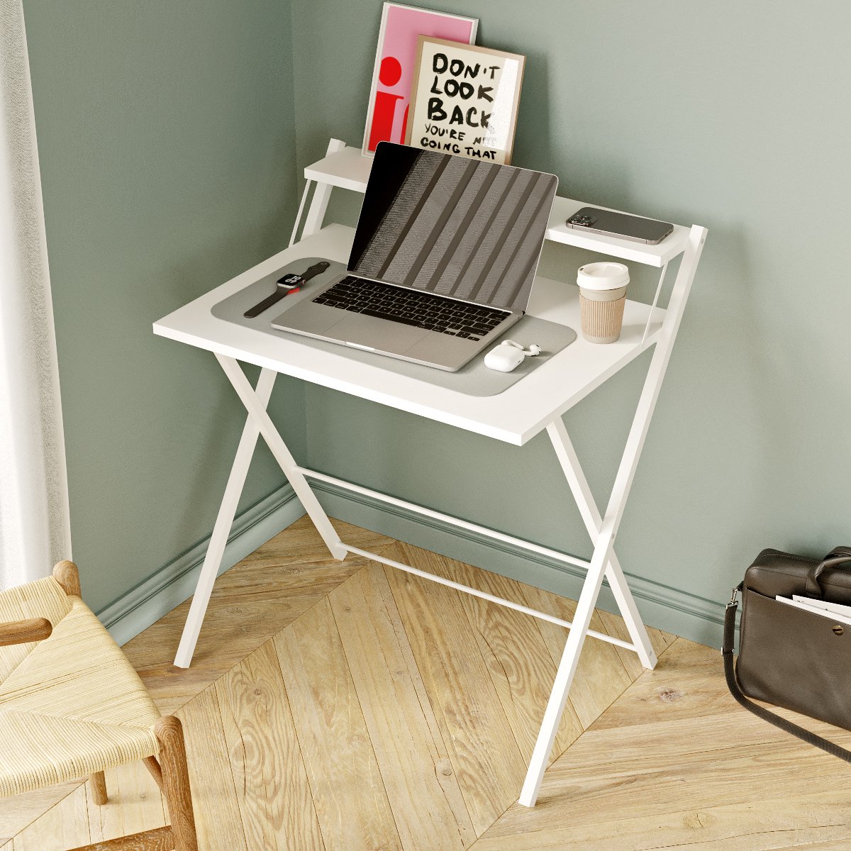 LUNOR - Werktafel inklapbaar - Klein bureau - Wit - 70x50x70