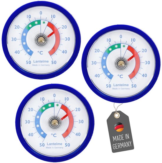 Lantelme Set van 2 analoge koelkast- en vriezerthermometers – meetbereik -50 °C tot 50 °C, met kleefpad, verstelbaar, compacte bimetalen temperatuurmeter voor koelapparaten