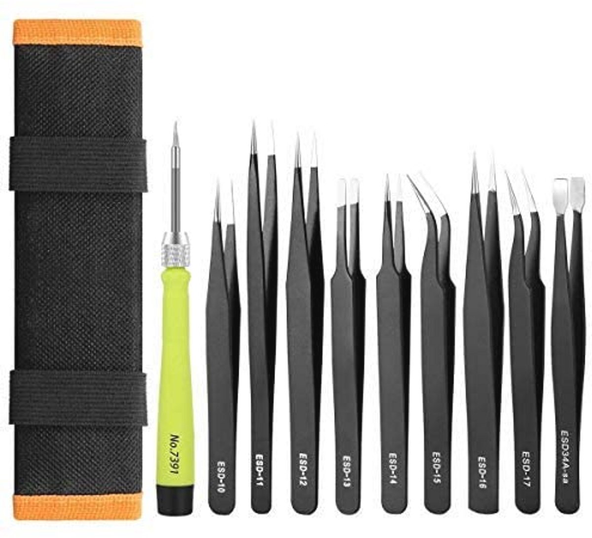10-delige precisie antistatische pincettenset - roestvrij staal, niet-magnetisch, ideaal voor laboratorium, sieraden en schoonheid