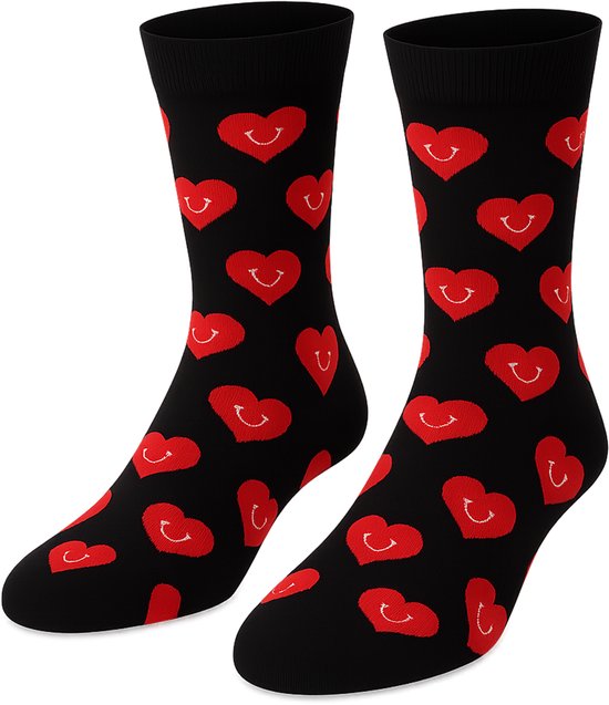 Chaussettes noires à cœurs - Pointures 37 à 44 - Chaussettes tendance femme - Imprimé cœur - Chaussettes fantaisie - Chaussettes joyeuses - Idée cadeau Saint-Nicolas