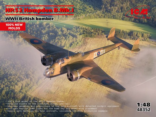 ICM Modelbouwpakket Militaire voertuigen - 48352 Handley Page HP.52 Hampden B.Mk.I - WWII Britse Bommenwerper Plastic - 1:48 - Modelbouw