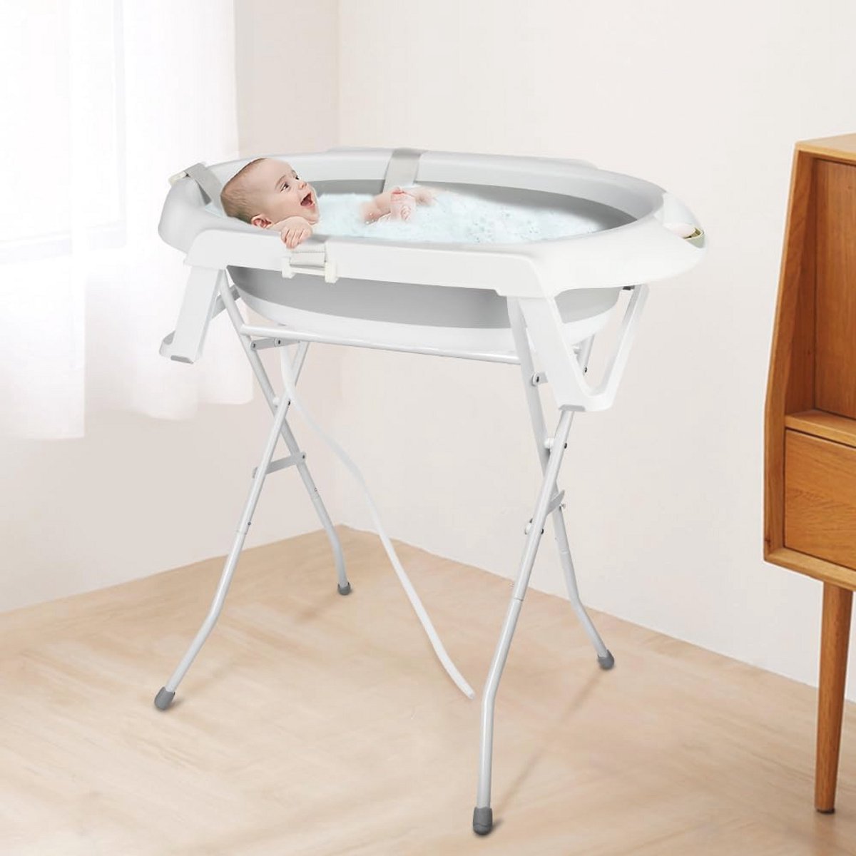 Opvouwbaar babybad met kussen en digitale thermometer voor baby's van 0 tot 24 maanden