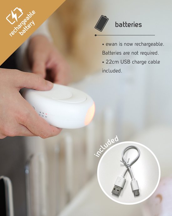Ewan Deluxe - beige Oplaadbare White Noise Slaapknuffel voor Baby’s - Met smartCRY Huilsensor, Rode Slaaplamp & 10 Rustgevende Geluiden van Merkloos — afbeelding 3