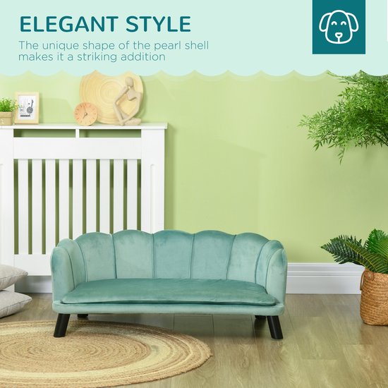 PawHut dog sofa dog sofa dog bed with Dutch velvet foam birch leg for cats dogs 86 x 55 x 33 cm light green
