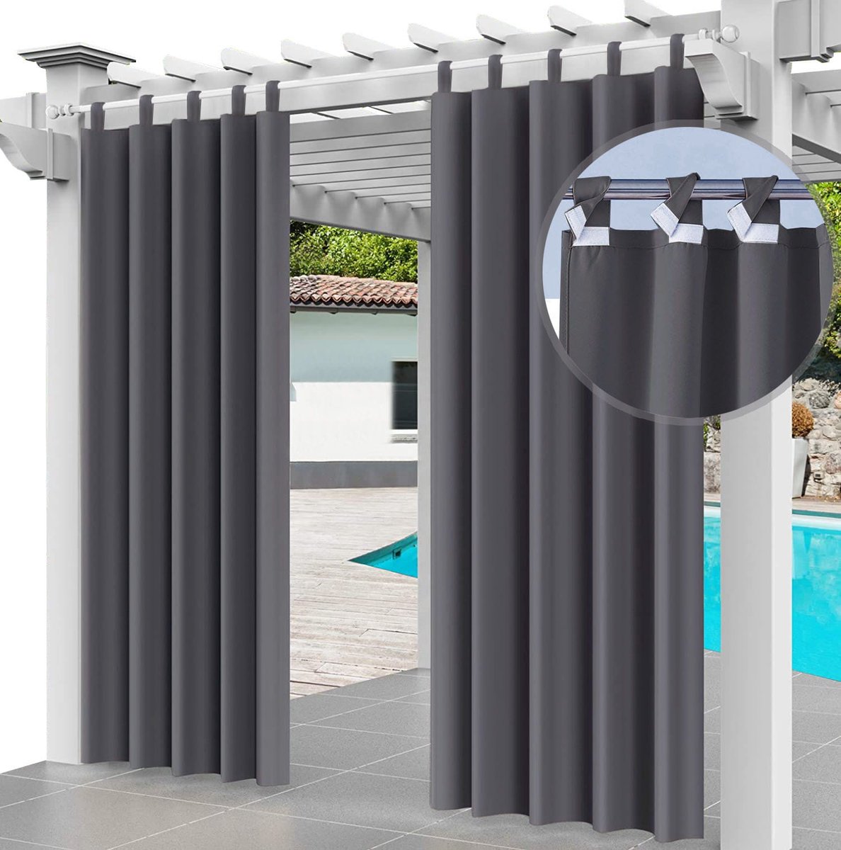 FEROCITY - Buitengordijnen - 220 x 155 cm - 1 Paneel - Terras Pergola Balkon Paviljoen Overkapping - Outdoor Gordijnen - Waterdicht - UV-bestendig - Privacy - Polyester -Grafiet
