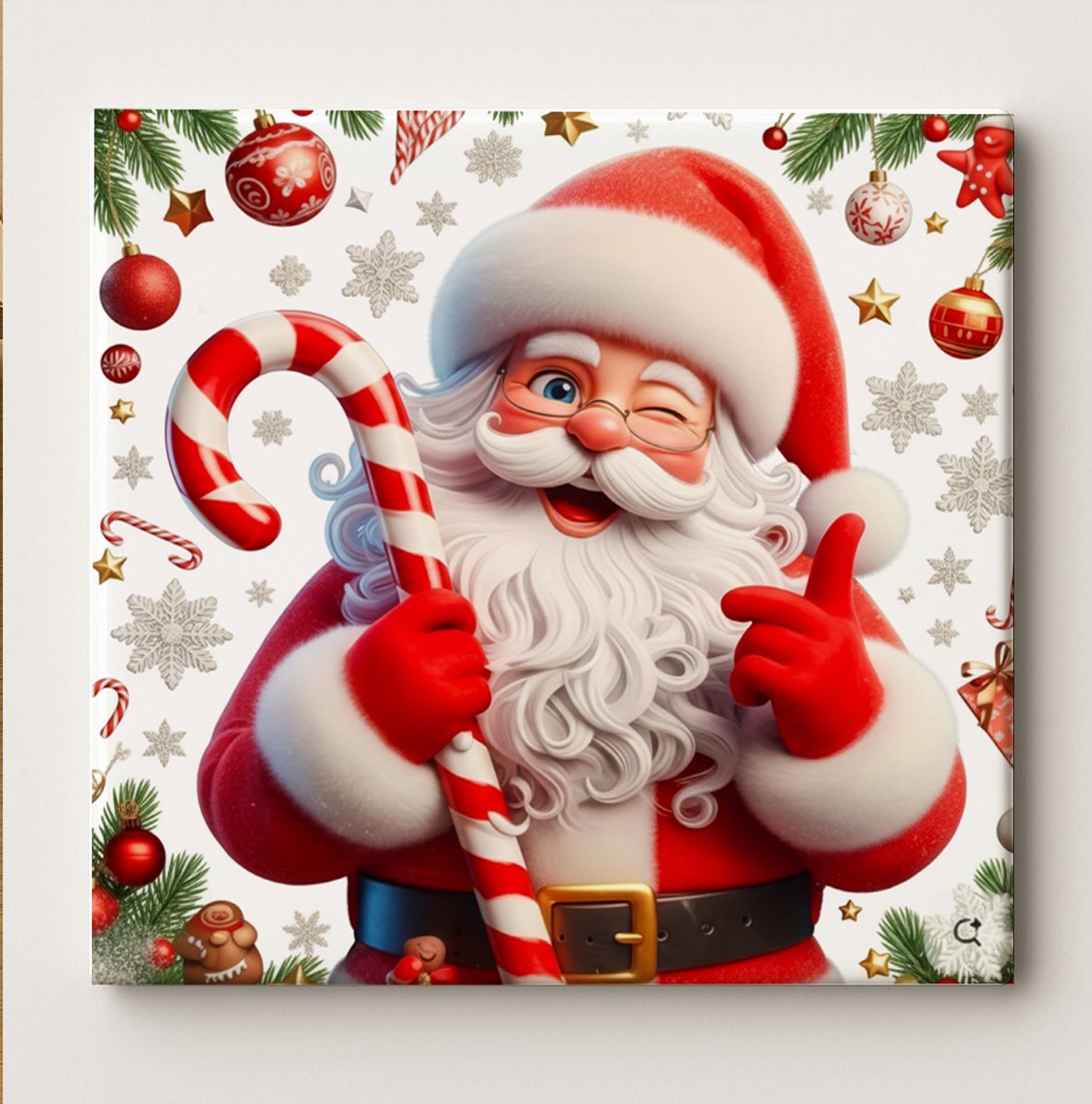 Vrolijke Kerstman Kersttegel – Feestelijke Kerst Wanddecoratie met Zuurstok – Keramische T