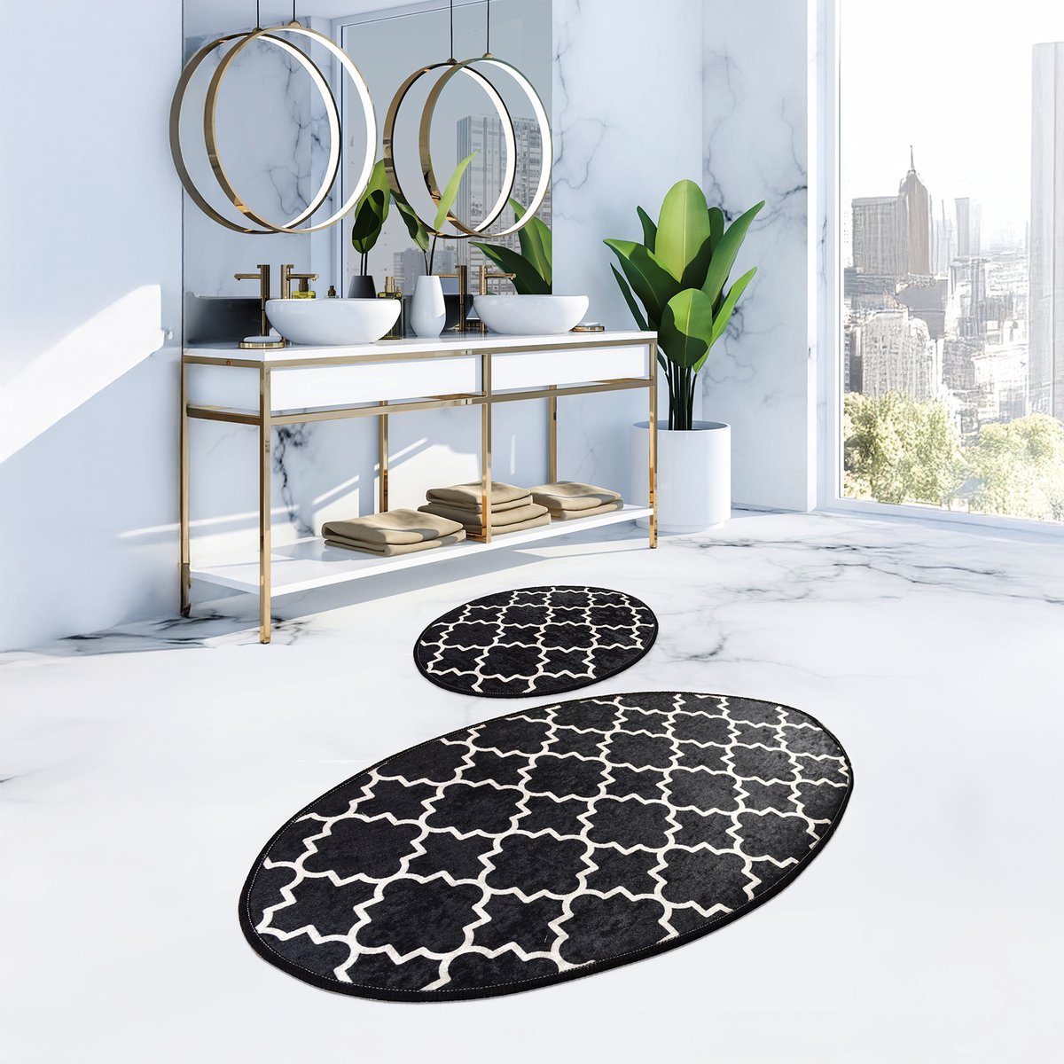 Bosdela Mok Ovaal 2-delige Wasbare, zachte en comfortabele badmatten, toiletmatten en badkleden zijn ideaal voor de badkamer en het toilet 60x100 + 50x60 cm