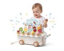 Icecream - Speelgoed Car - Montessori Speelgoed - Keuken Accessoires - Educatief speelgoed 2 jaar - Houten speelgoed - Ijskraam - Ijskar - 36+ maanden - Speelgoed 1 jaar - Speelgoed 2 jaar - Educatief Speelgoed