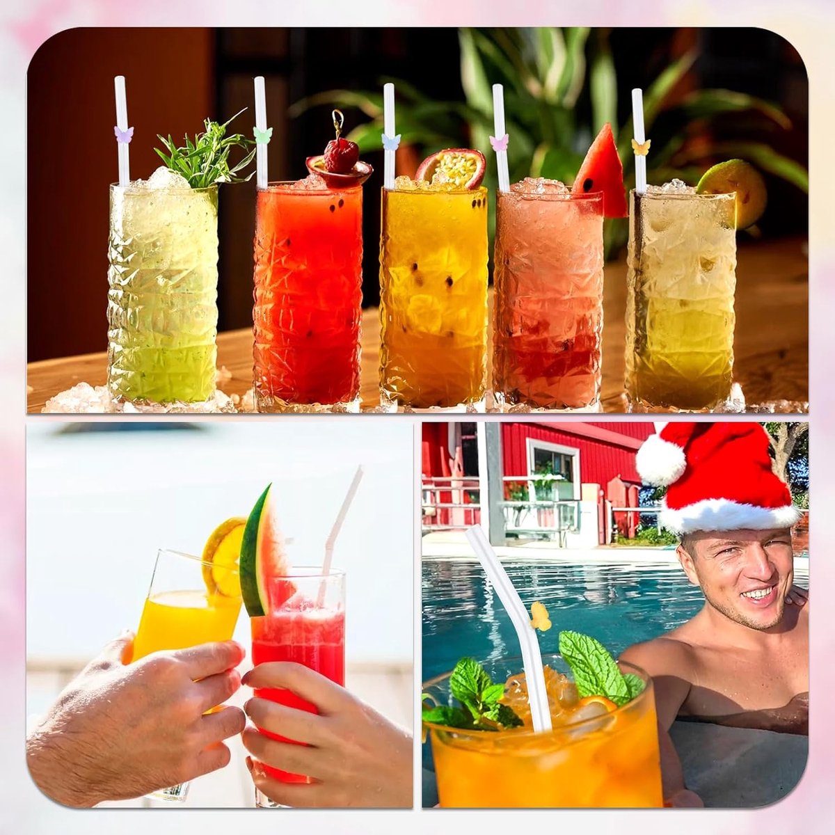 Herbruikbare Glazen Rietjes - Set van 6 - Multicolor Vlinders Versierd - Eco-Vriendelijke Gebogen Drinkrietjes voor Smoothies Milkshake Cocktail (20cm, Helder) — cadeau in Koken & Dineren - foto 4