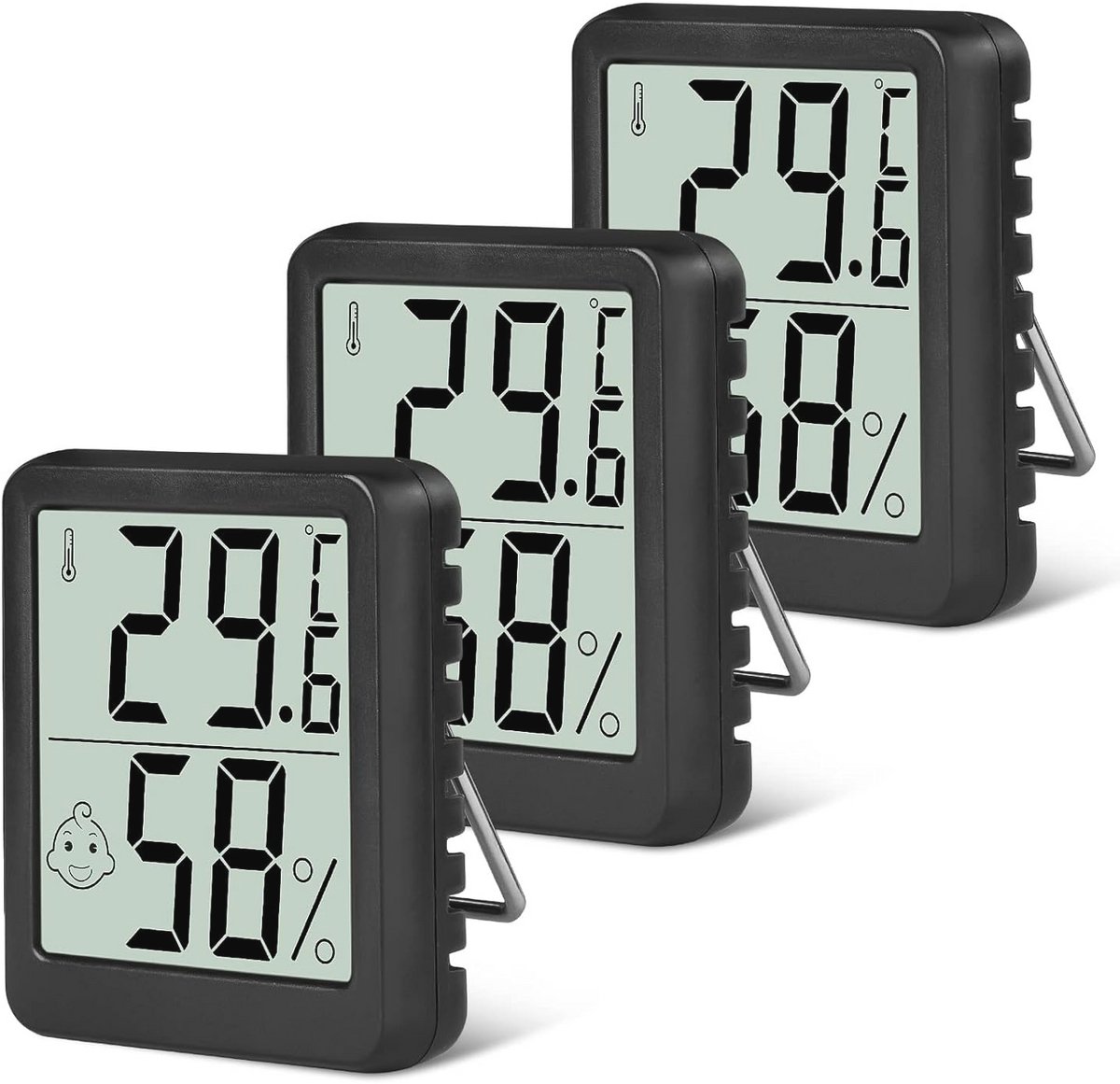 Mini LCD Thermometer en Hygrometer Set - Digitale Binnen Thermometers voor Babykamers, Woonkamers en Kantoor - Draadloze Luchtvochtigheidsmeters (3 Stuks)