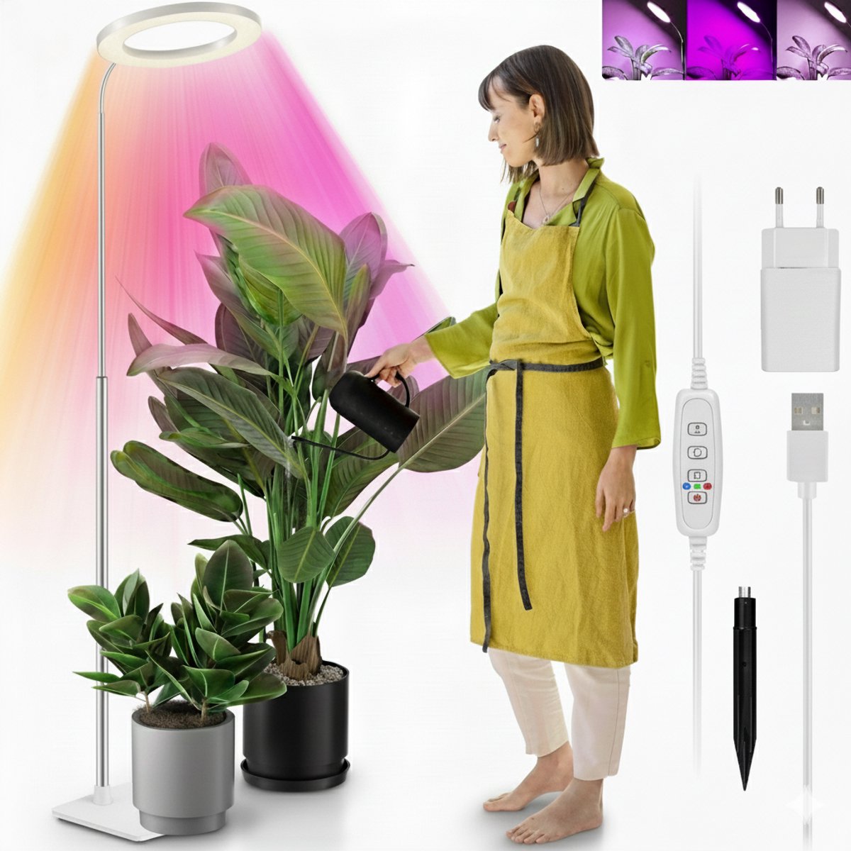 MUPOO groeilamp planten Met voet Wit 72 LEDS met Adapter - kweeklamp led full spectrum met Dimbare Helderheid- erstelbaar (35-155cm)-10-traps dimmen-Timer 3/9/12-Indoor planten lamp - planten verlichting
