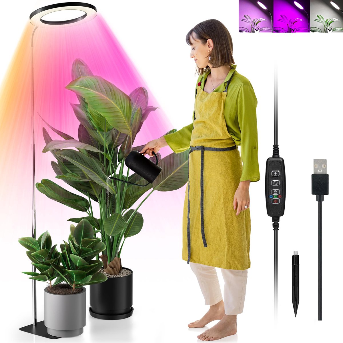 MUPOO groeilamp planten Met voet Zwart 72 LEDS - kweeklamp led full spectrum met Dimbare Helderheid - 10-traps dimmen-erstelbaar (35-155cm)-Timer 3/9/12-Indoor planten lamp - LED verlichting