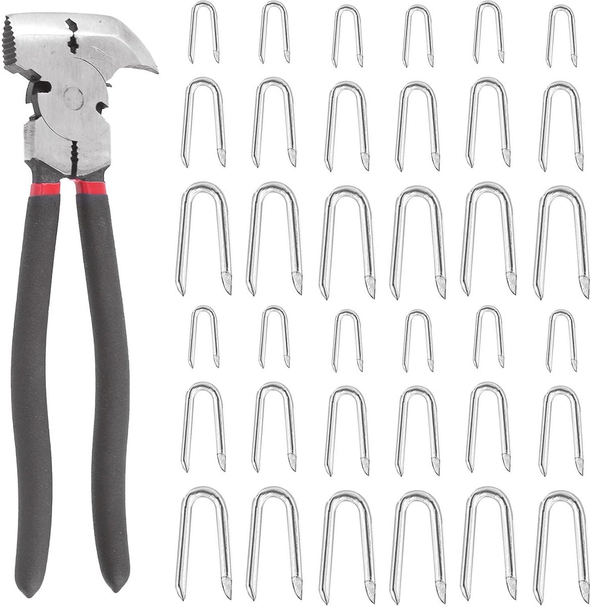 U-vormige nagels met hektangenset - 151 stuks, gegalvaniseerde bevestigingspinnen voor hekwerk en gaas