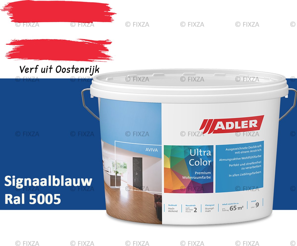 ADLER Aviva Ultra-Color SD Muurverf – Premium Matte Binnenmuurverf met Smart-Dry Technologie – Streeploos & Hoge Dekking – Signaalblauw – 1 Liter