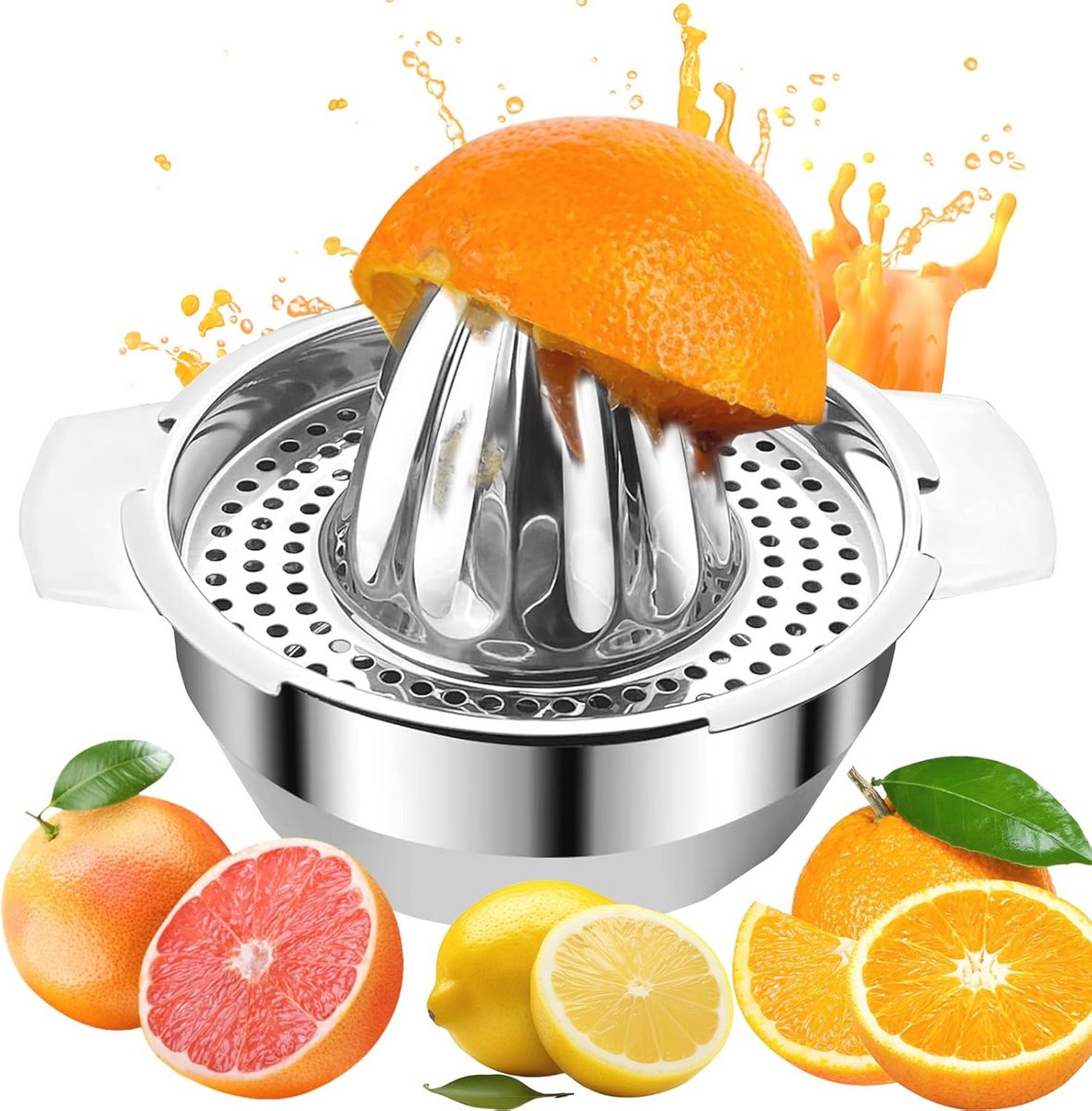 Citruspers van roestvrij staal met container, perfect voor sap in keuken en bar